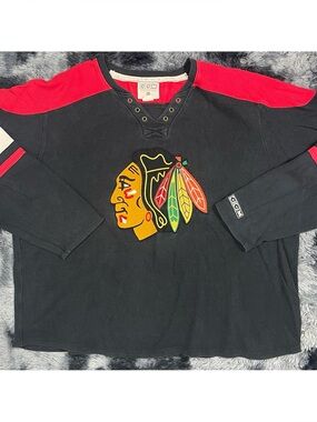 CCM Chicago Blackhawks NHL Vintage Style Lace Up Long Sleeve Shirt